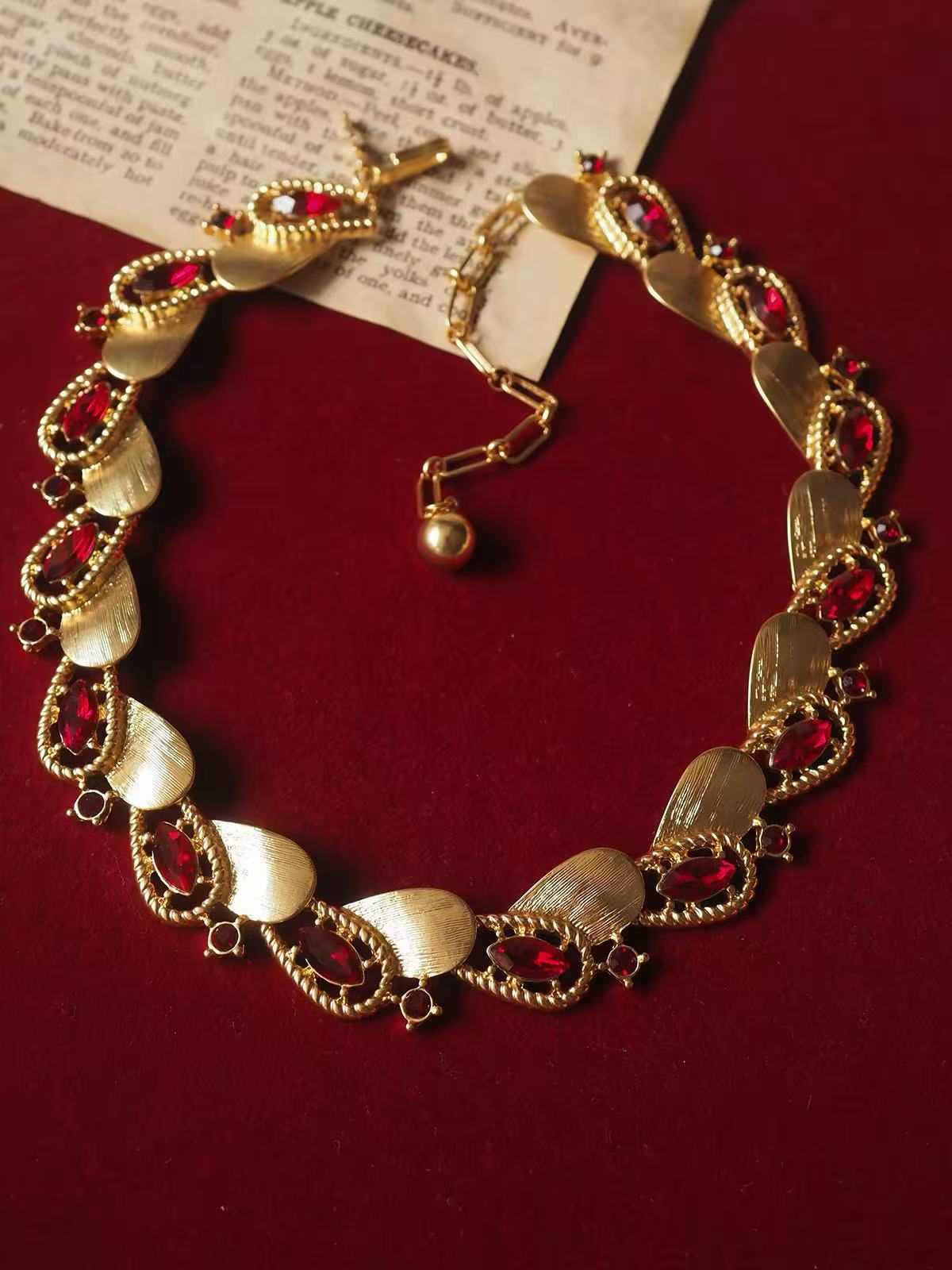 Vintage Ruby Red Sculptural Ribbon Statement Necklace