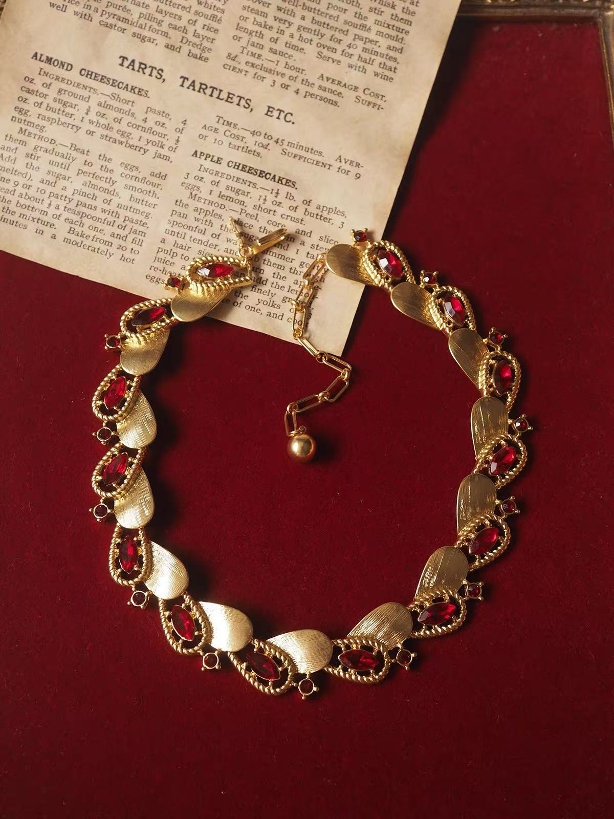 Vintage Ruby Red Sculptural Ribbon Statement Necklace