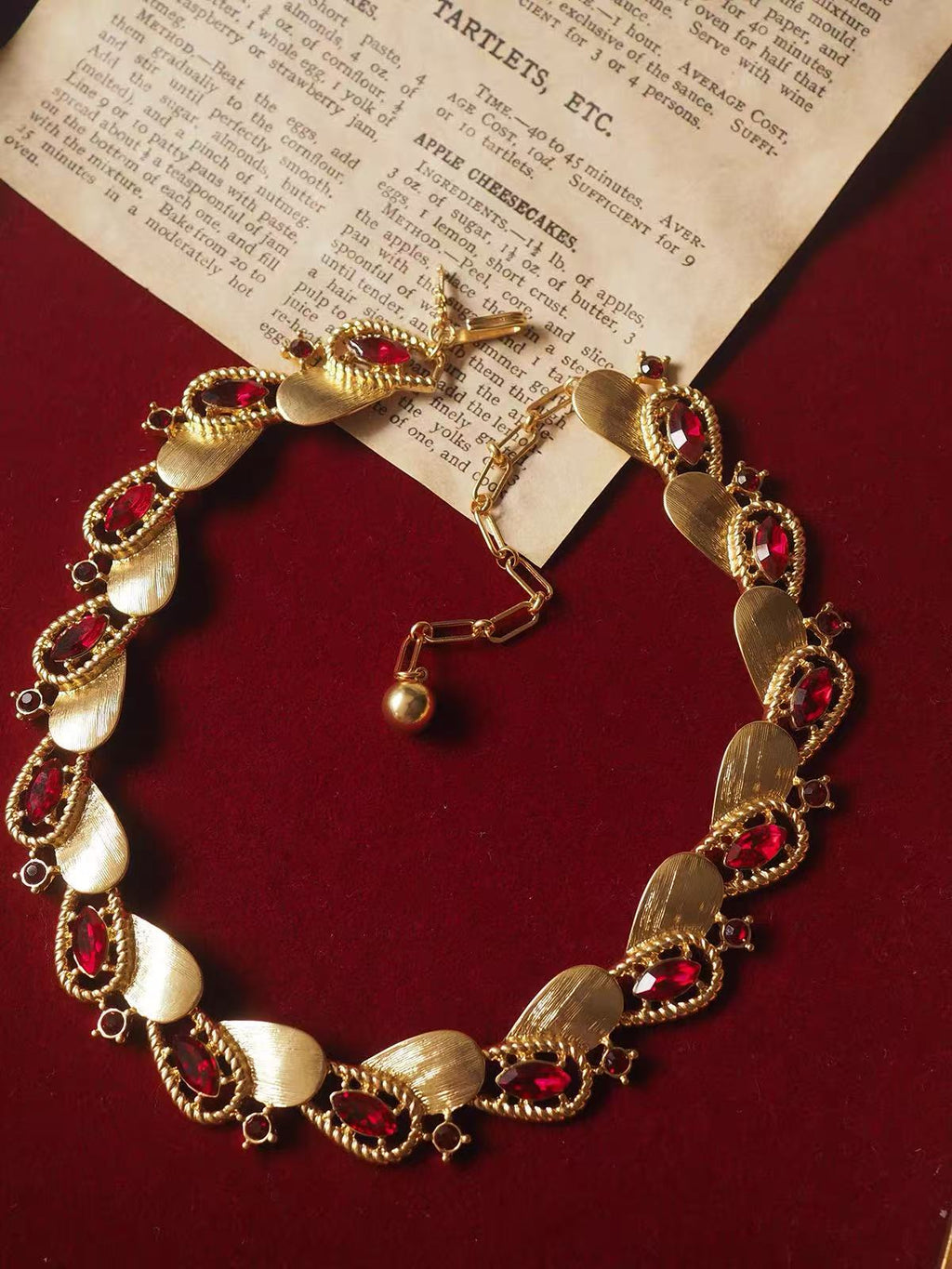 Vintage Ruby Red Sculptural Ribbon Statement Necklace