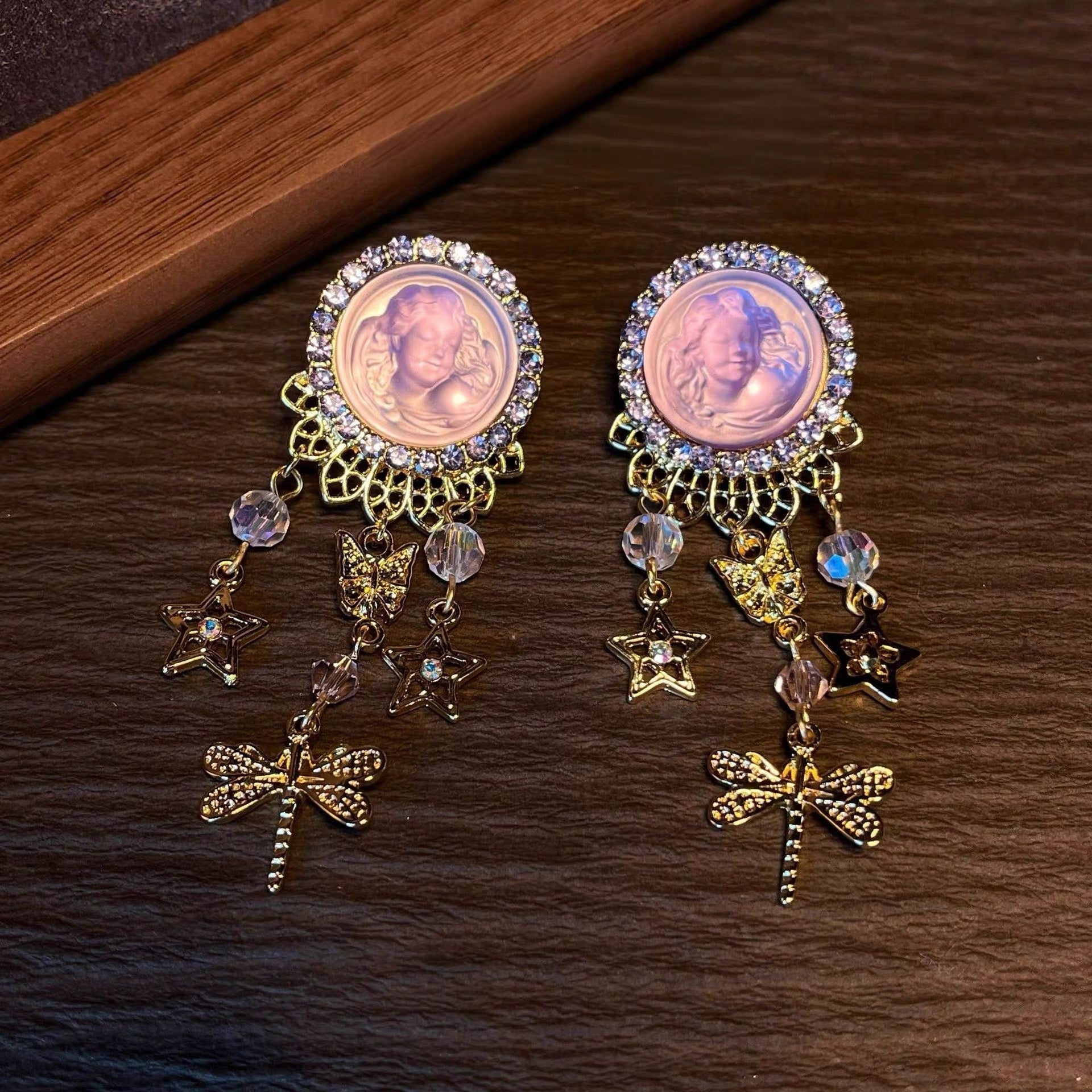Vintage Sleeping Cherub Magnetic Pendant Necklace Earrings