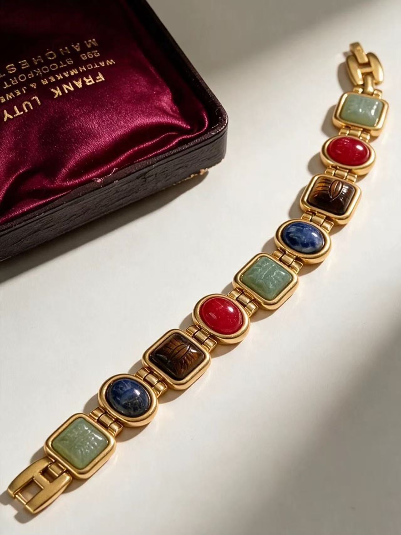 Antique Egyptian Multi-Color Natural Stone Vintage Bracelet