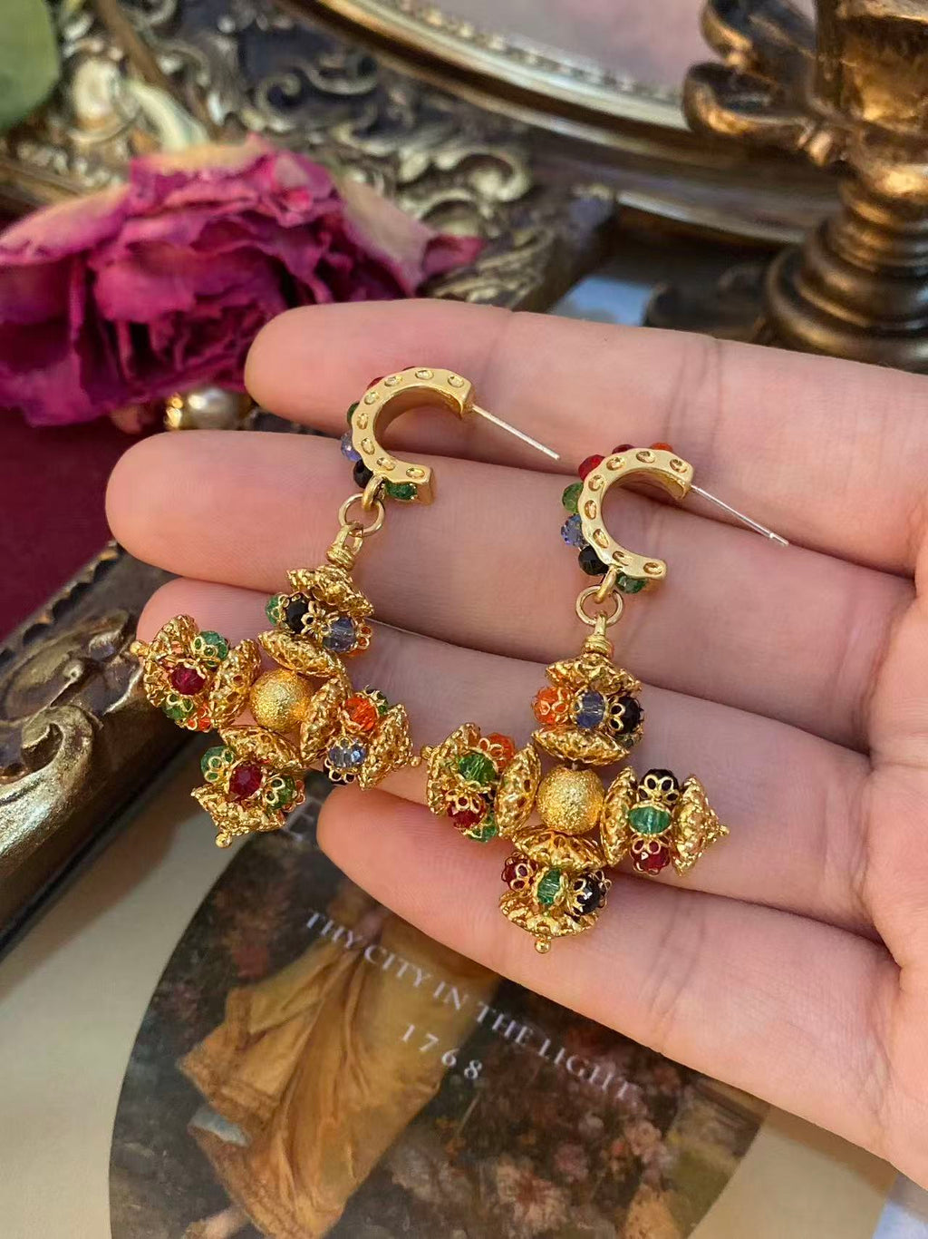 Byzantine Revival Filigree Art Glass Jewelry Set
