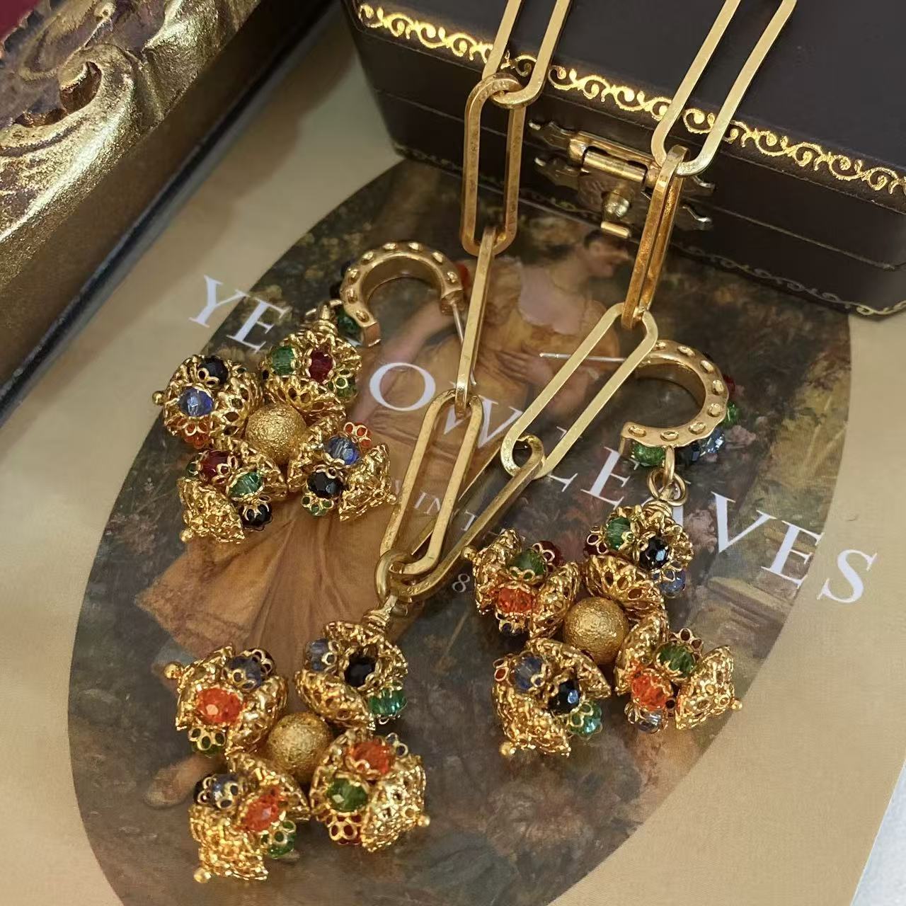 Byzantine Revival Filigree Art Glass Jewelry Set
