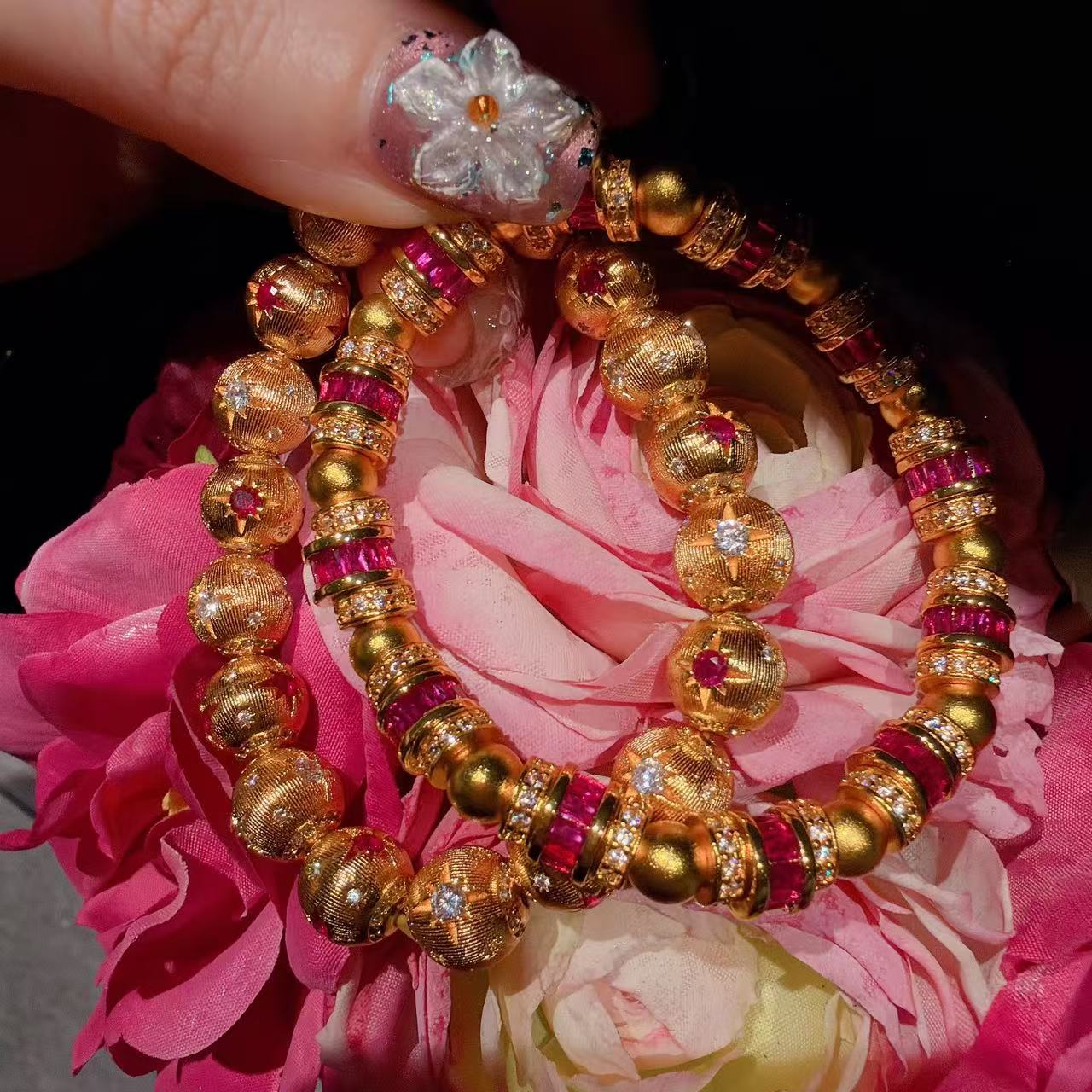 Vintage Florentine Brushed Gold Star-Set Hand-Engraved Bracelet