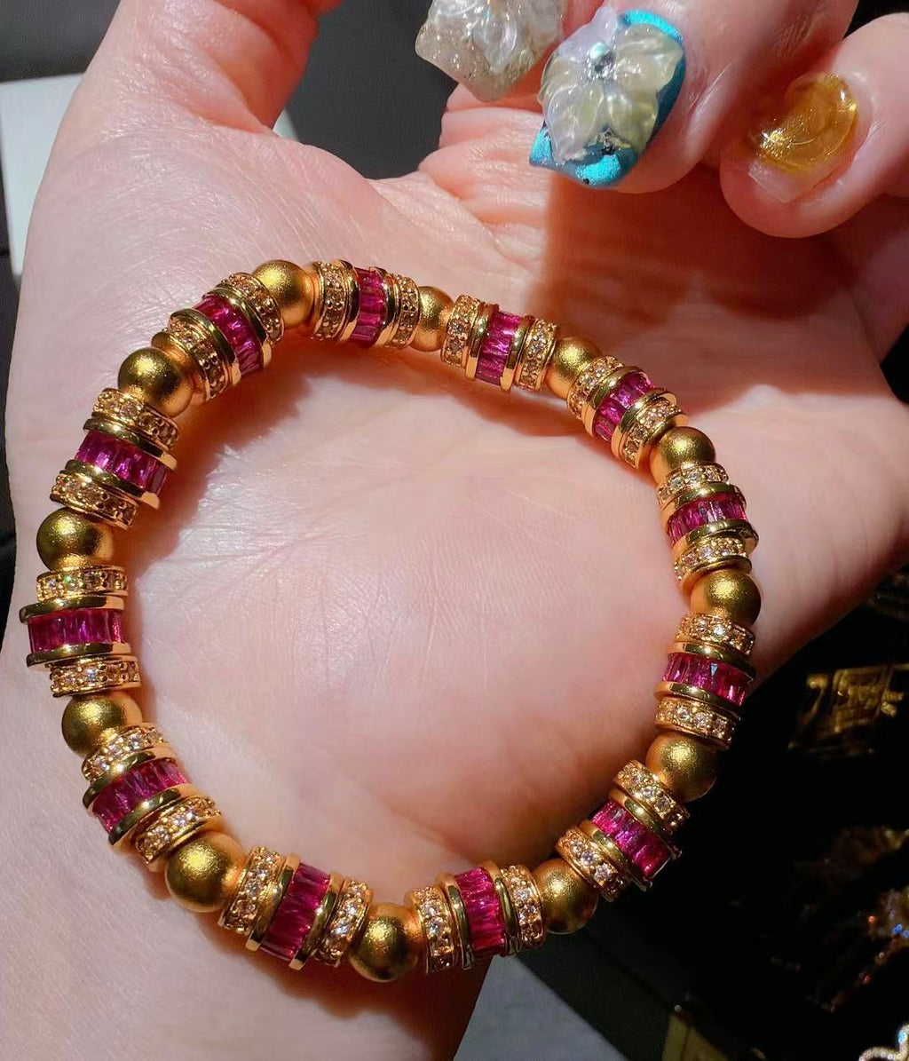 Vintage Florentine Brushed Gold Star-Set Hand-Engraved Bracelet
