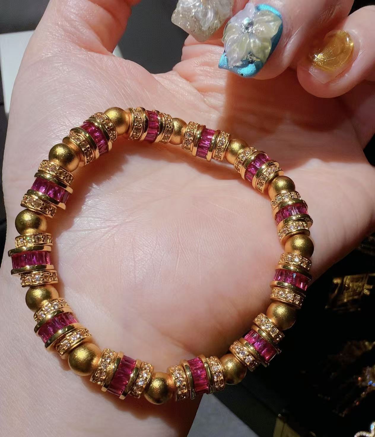 Vintage Florentine Brushed Gold Star-Set Hand-Engraved Bracelet