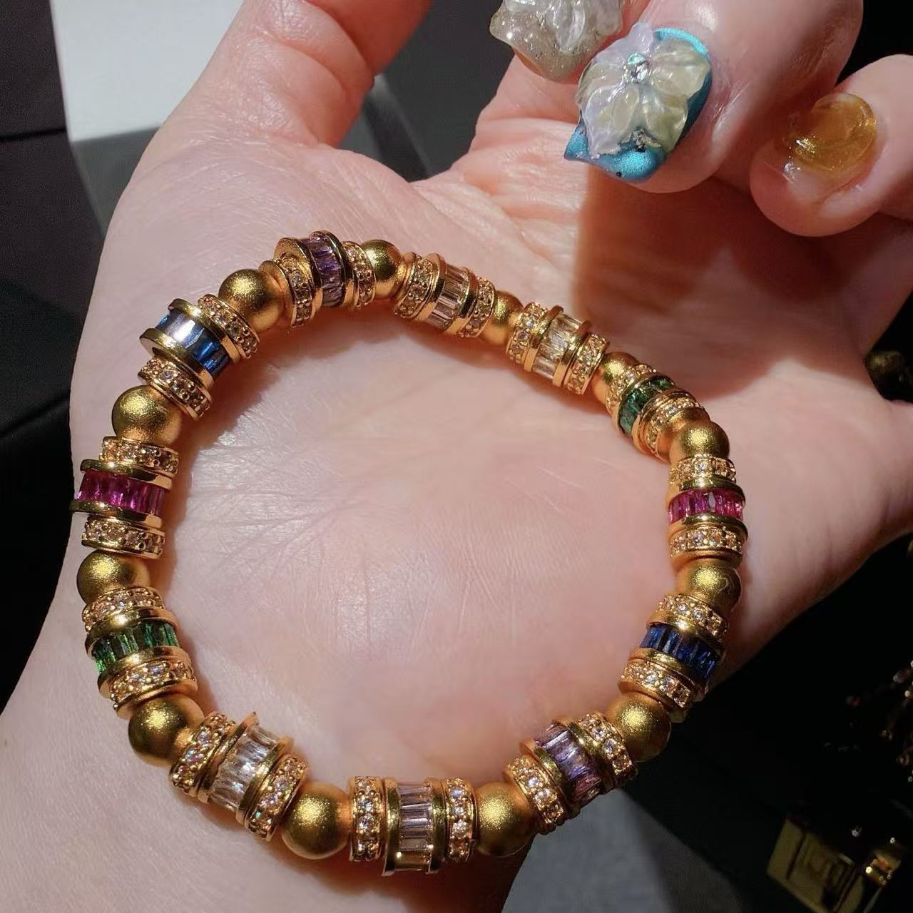 Vintage Florentine Brushed Gold Star-Set Hand-Engraved Bracelet