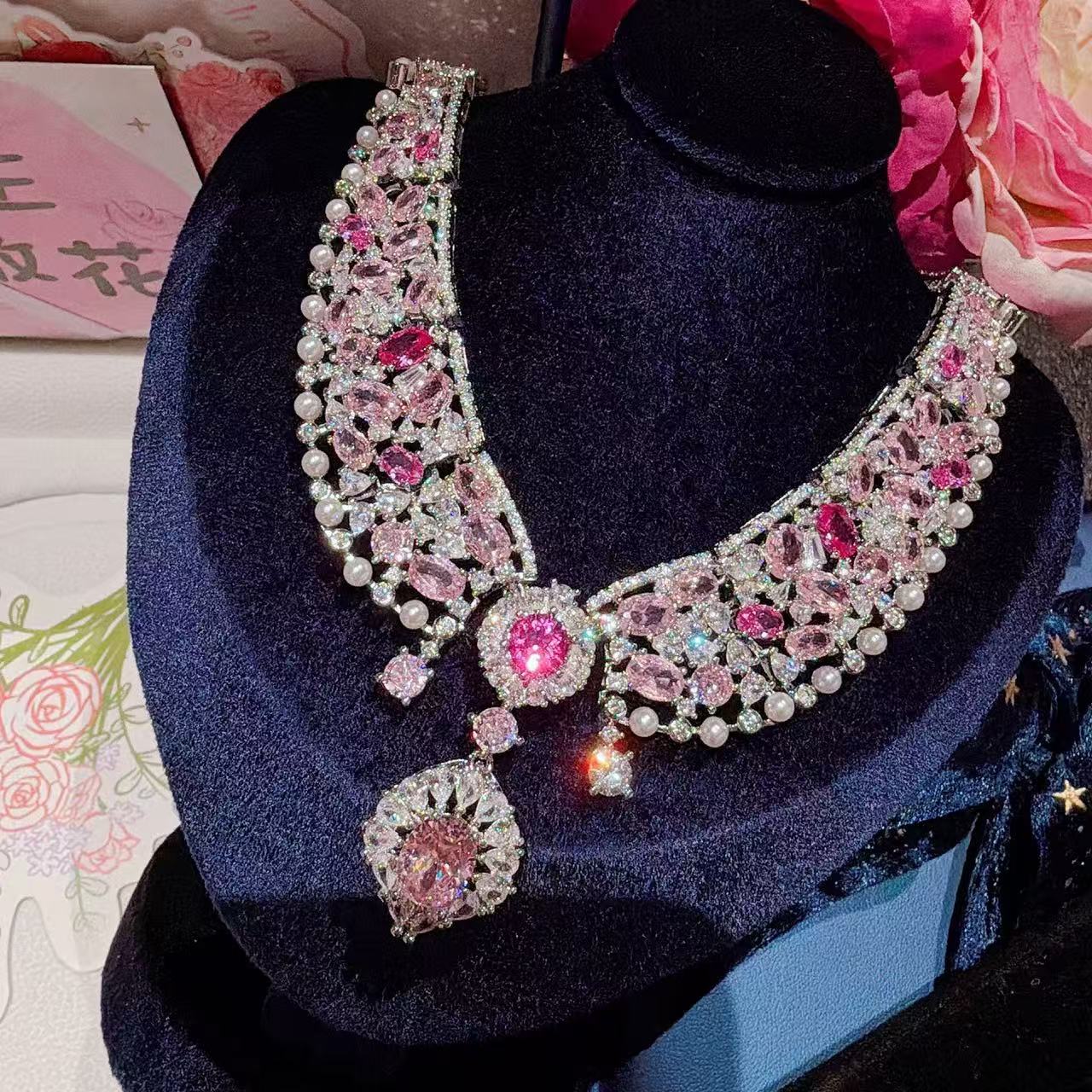 Rococo Pink Gemstone-Tone Pearl Statement Jewelry Set