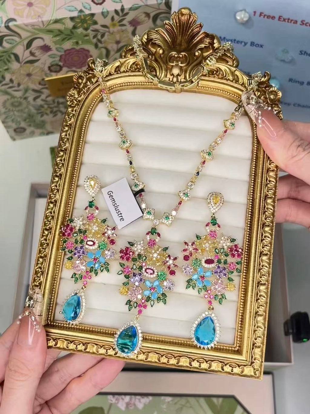 Vintage Estate Tutti Frutti Cobalt Blue Teardrop Evening Parure