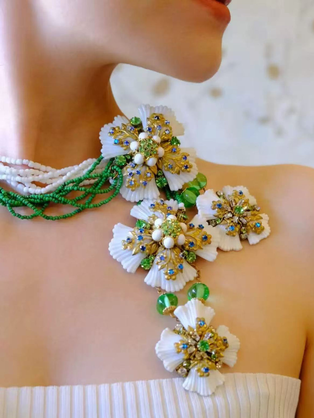 Monet Garden Floral Jewelry Set|White Blossom Spring Collection