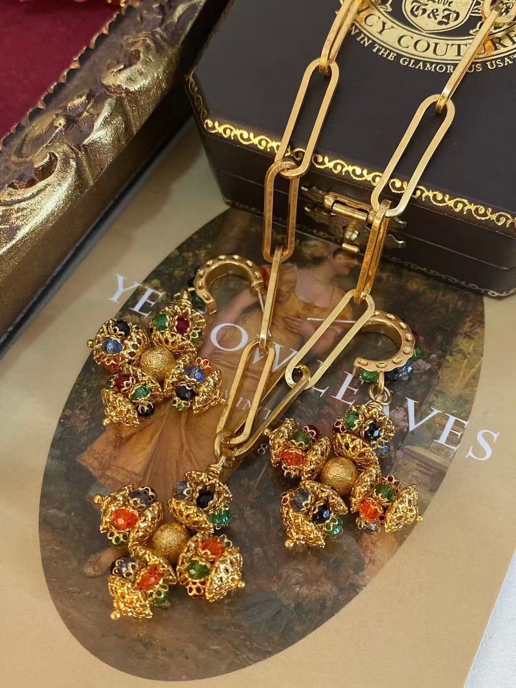 Byzantine Revival Filigree Art Glass Jewelry Set