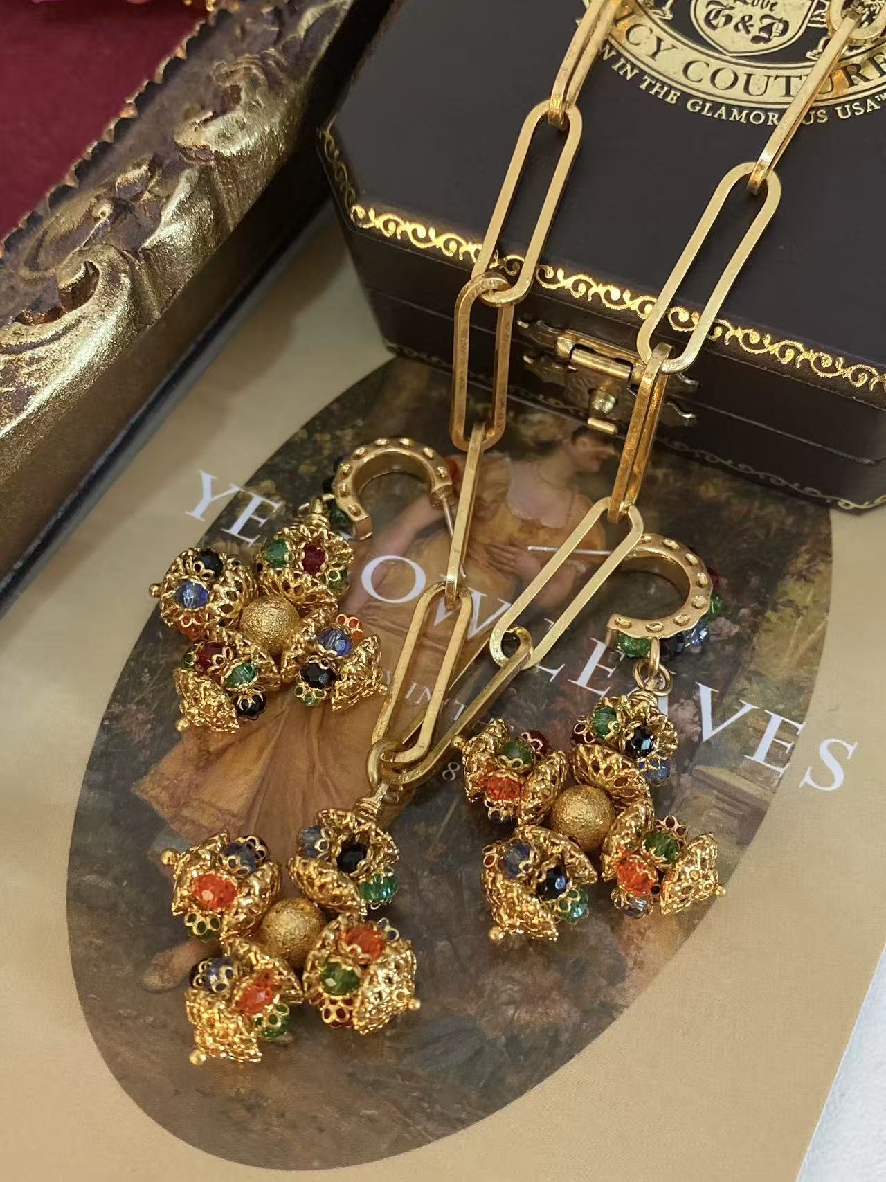 Byzantine Revival Filigree Art Glass Jewelry Set