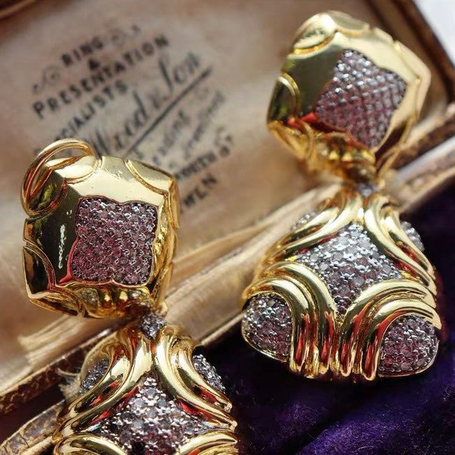 Vintage 1980s Couture Pavé Drop Statement Jewelry Set