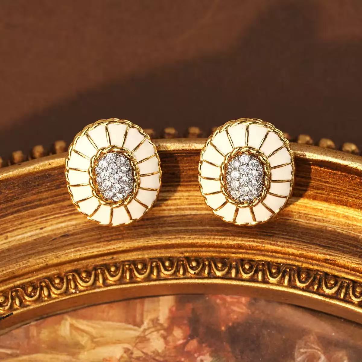 Vintage Cream Enamel Pavé Jewelry Set