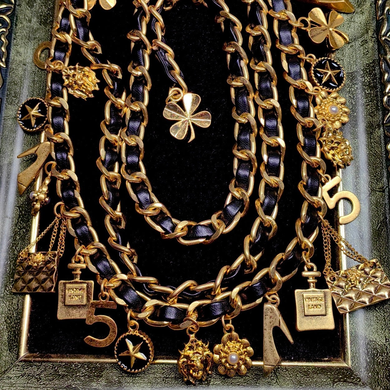 Parisian Chic Vintage Leather Charm Necklace Belt Bracelet Brooch