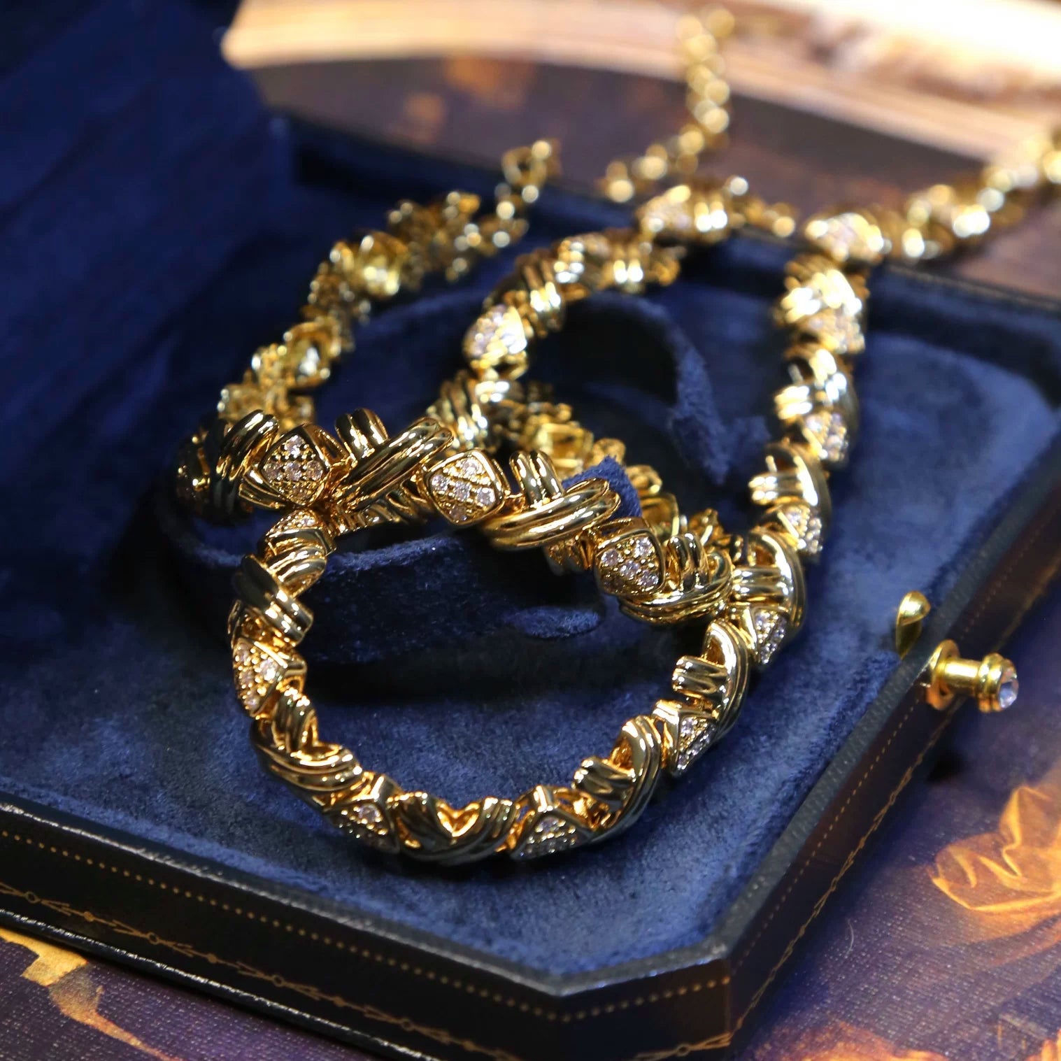 1980s Runway X-Link 18K Gold-Plated Necklace & Bracelet