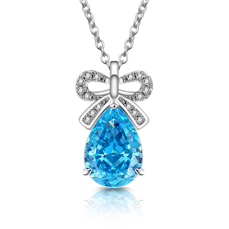 Ribbon Bow Teardrop Pendant Necklace 18K Gold Plated