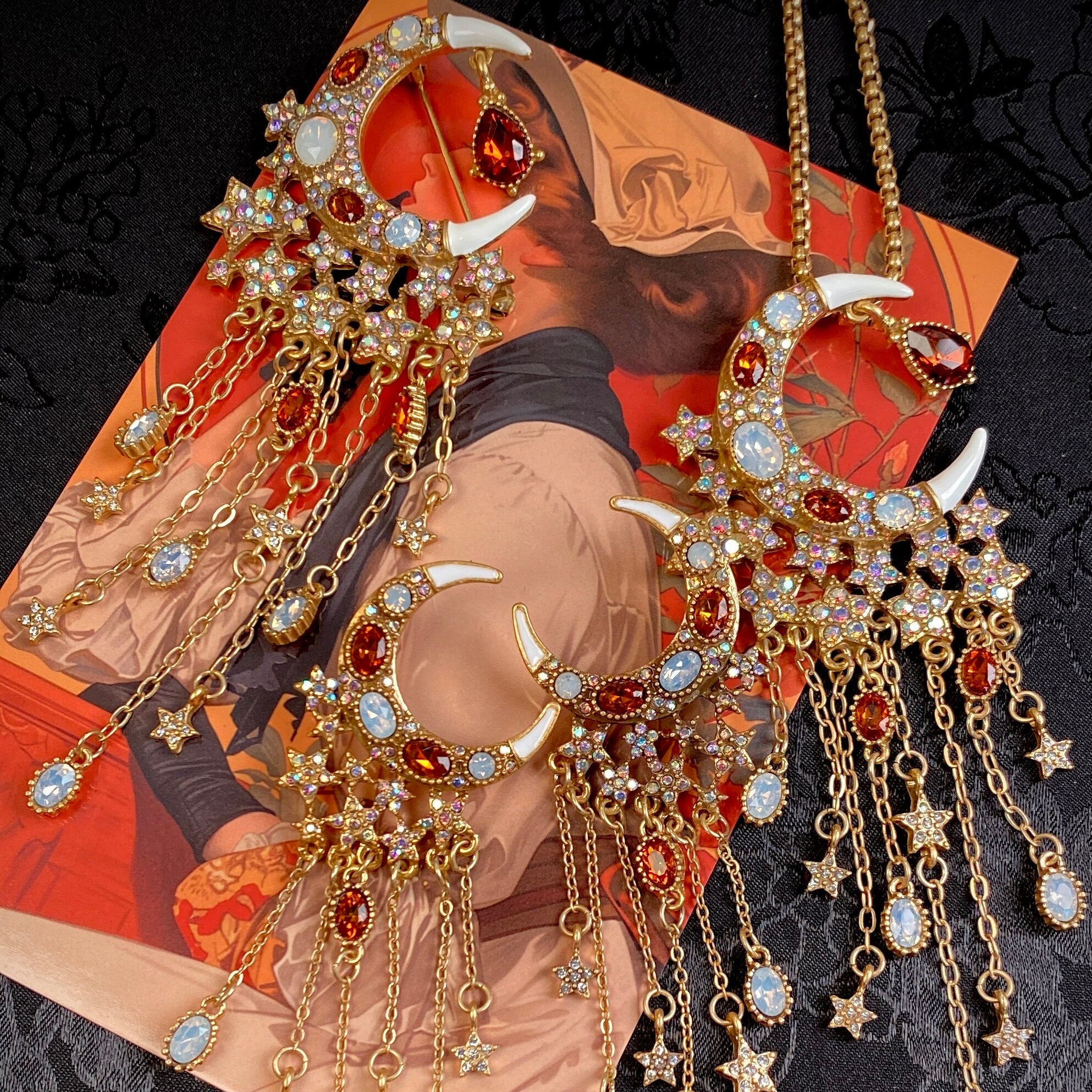 Vintage Cascading Moon Star Statement Jewelry Set