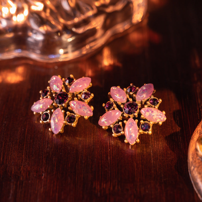 Vintage Handcrafted Pink Opaline Glass Necklace & Earrings Set
