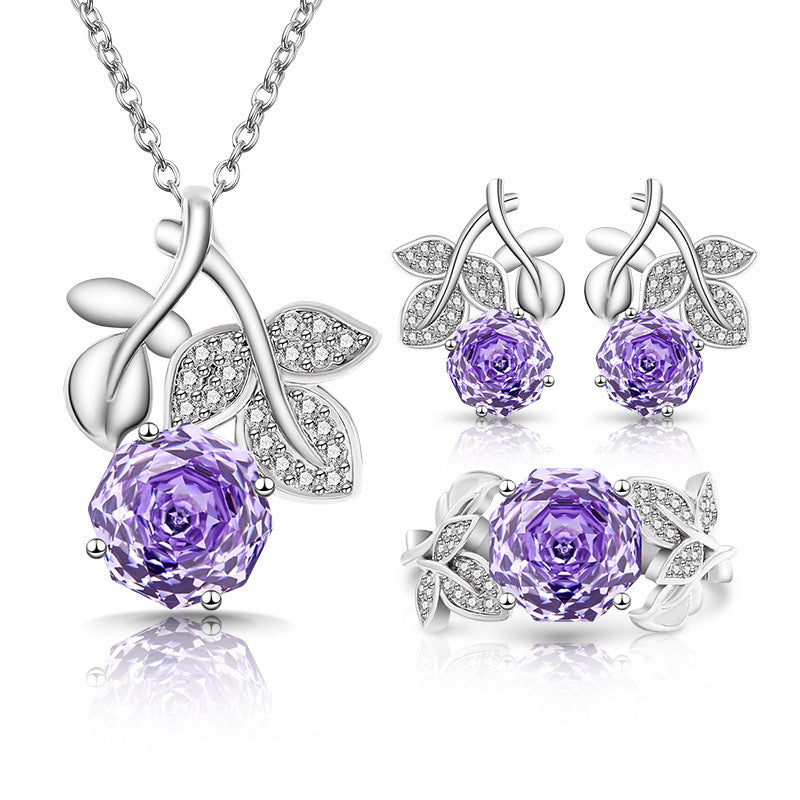 Eternal Blossom Rose 18K Gold Plated Floral Necklace Earrings Ring
