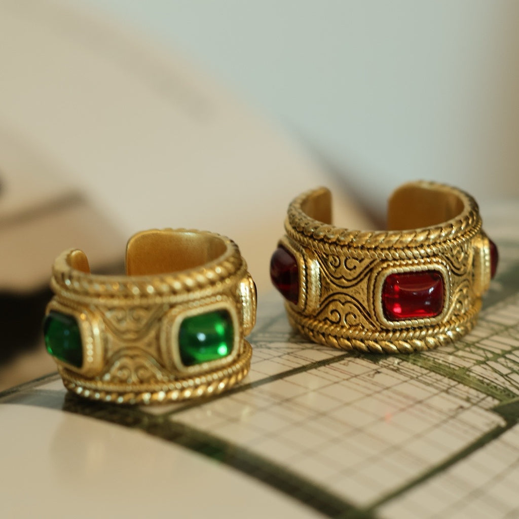 Vintage Engraved Bold Rope Twist Brass Bangle Earrings Ring