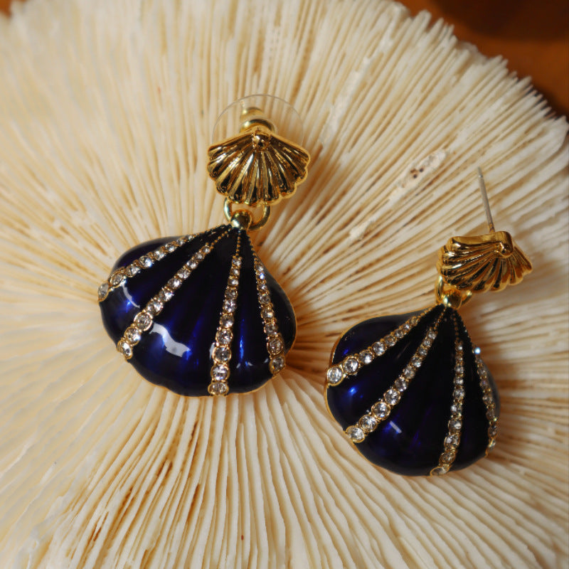 Vintage Nautical Enamel Seashell Pendant Jewelry Set