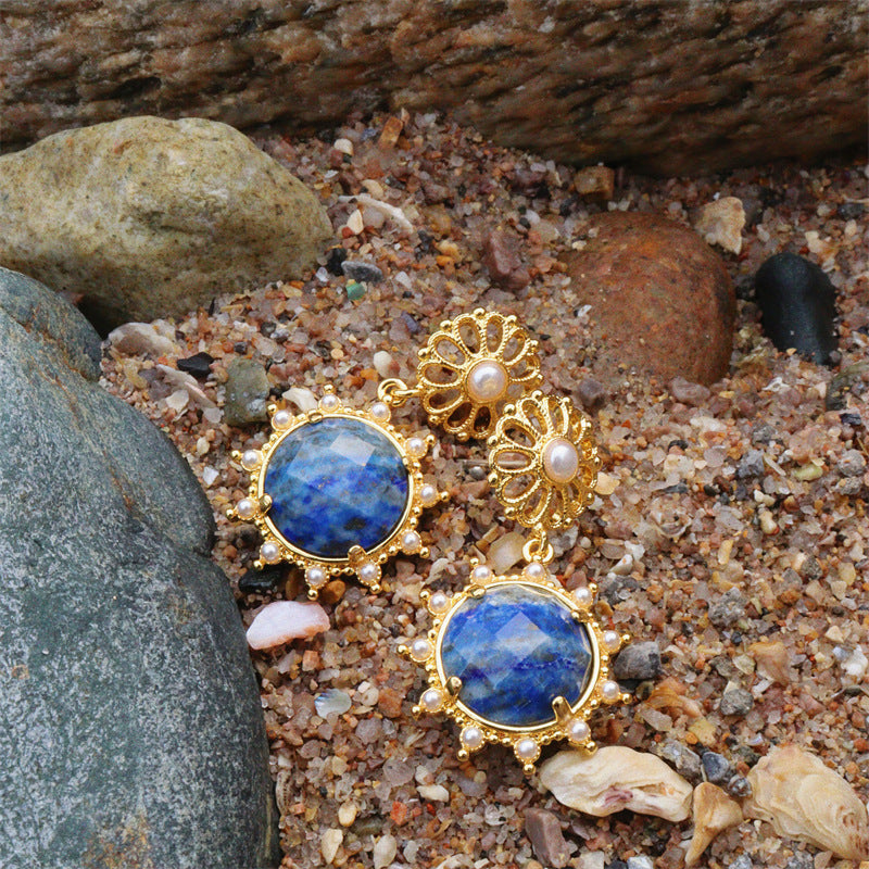 Natural Lapis Lazuli Sunburst Pearl Jewelry Set