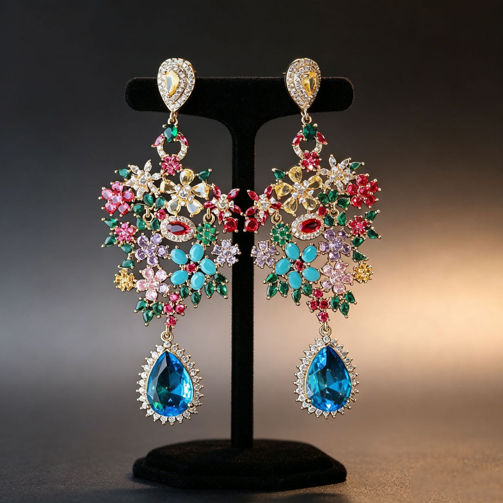 Vintage Estate Tutti Frutti Cobalt Blue Teardrop Evening Parure