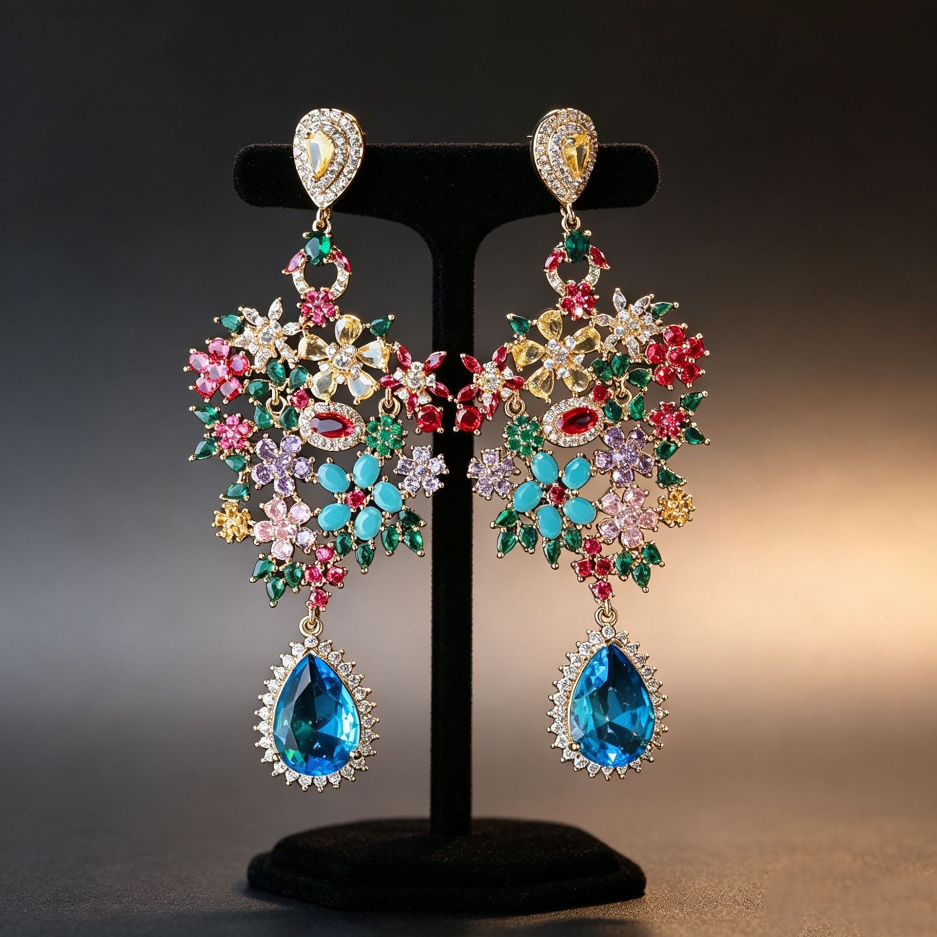 Vintage Estate Tutti Frutti Cobalt Blue Teardrop Evening Parure