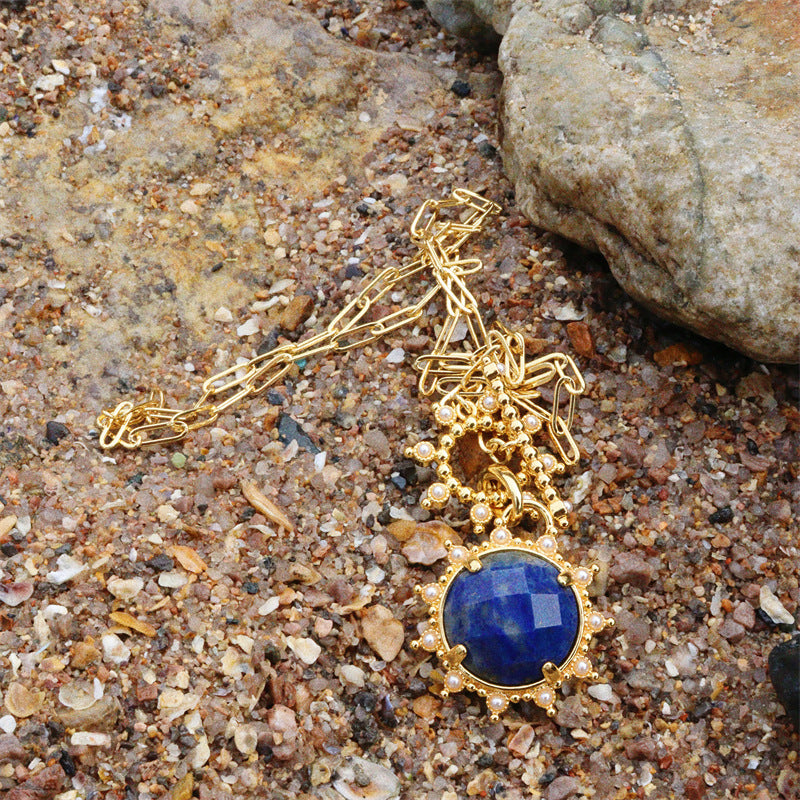 Natural Lapis Lazuli Sunburst Pearl Jewelry Set
