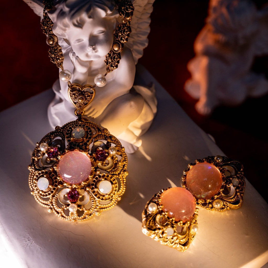 Rose Heirloom Antique Victorian Filigree Jewelry Suite