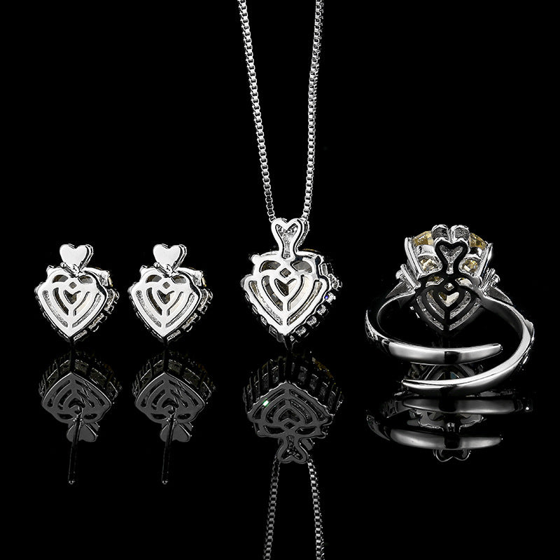 Lilac Purple Heart Jewelry Set| Heart-Cut 5A CZ Halo Design