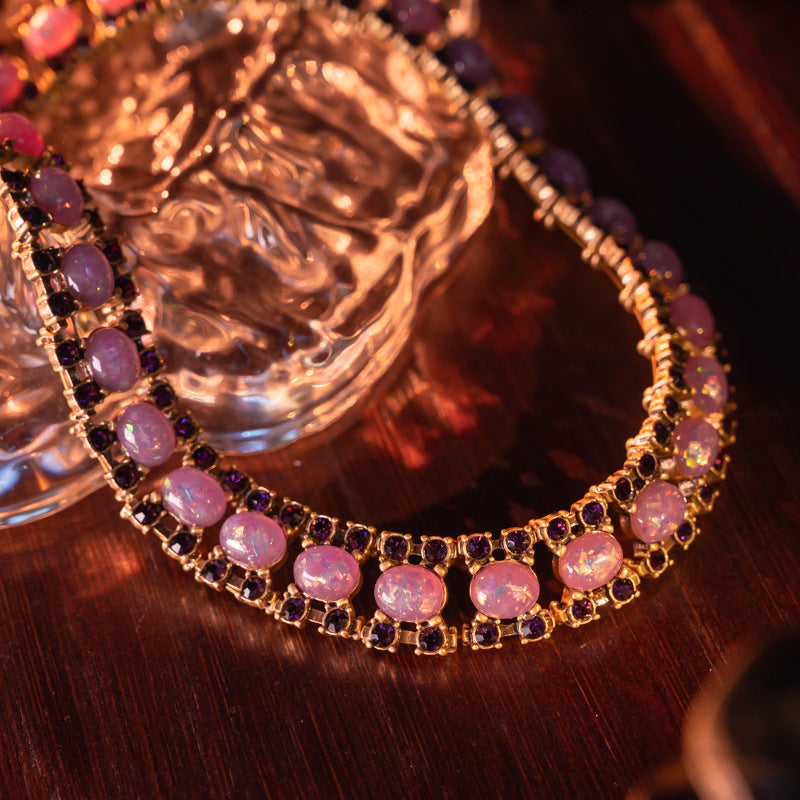Vintage Handcrafted Pink Opaline Glass Necklace & Earrings Set
