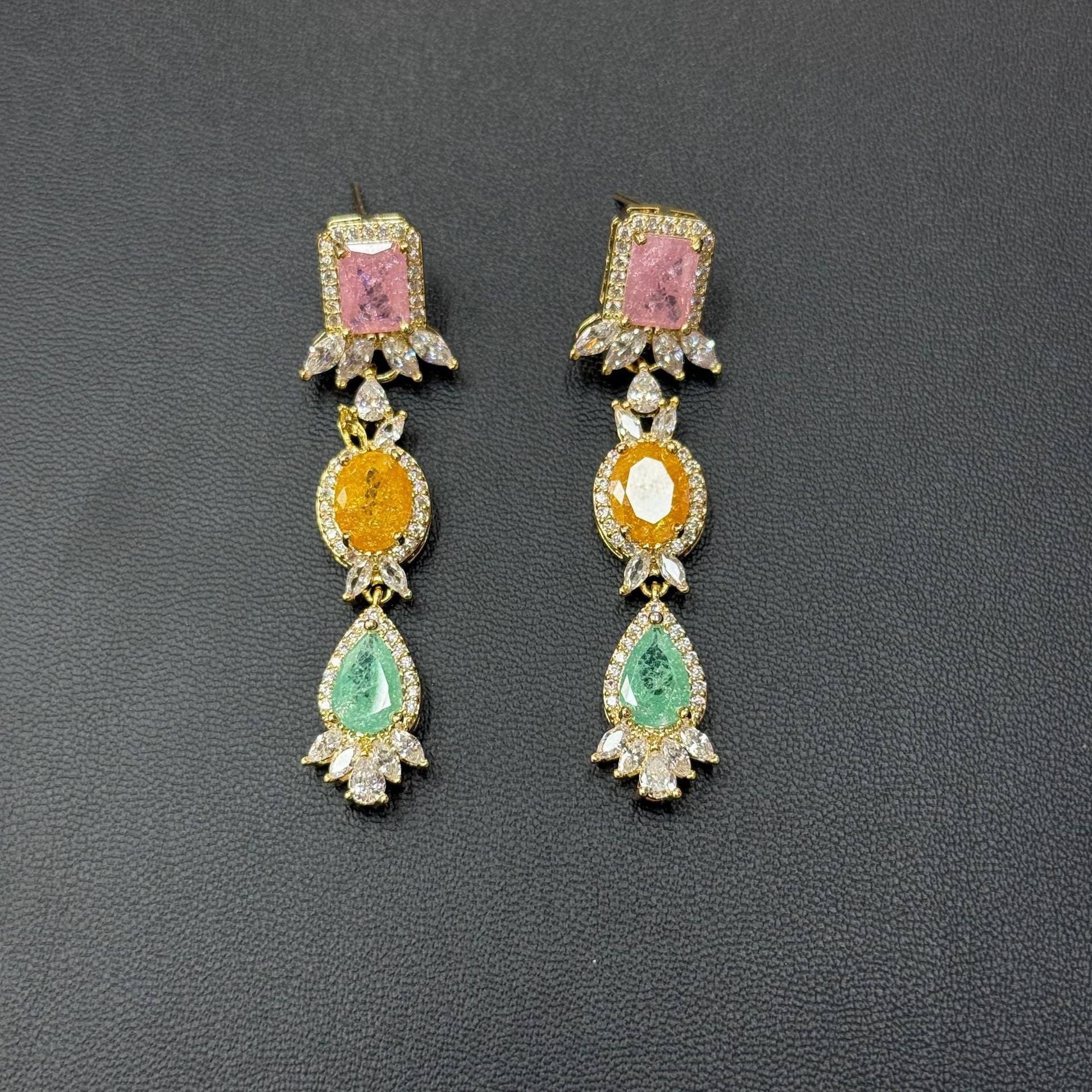 Pastel Gemstone-Tone Teardrop Garland Bridal Jewelry Set
