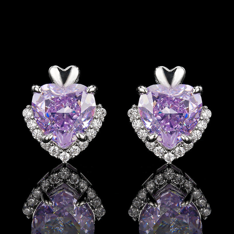 Lilac Purple Heart Jewelry Set| Heart-Cut 5A CZ Halo Design