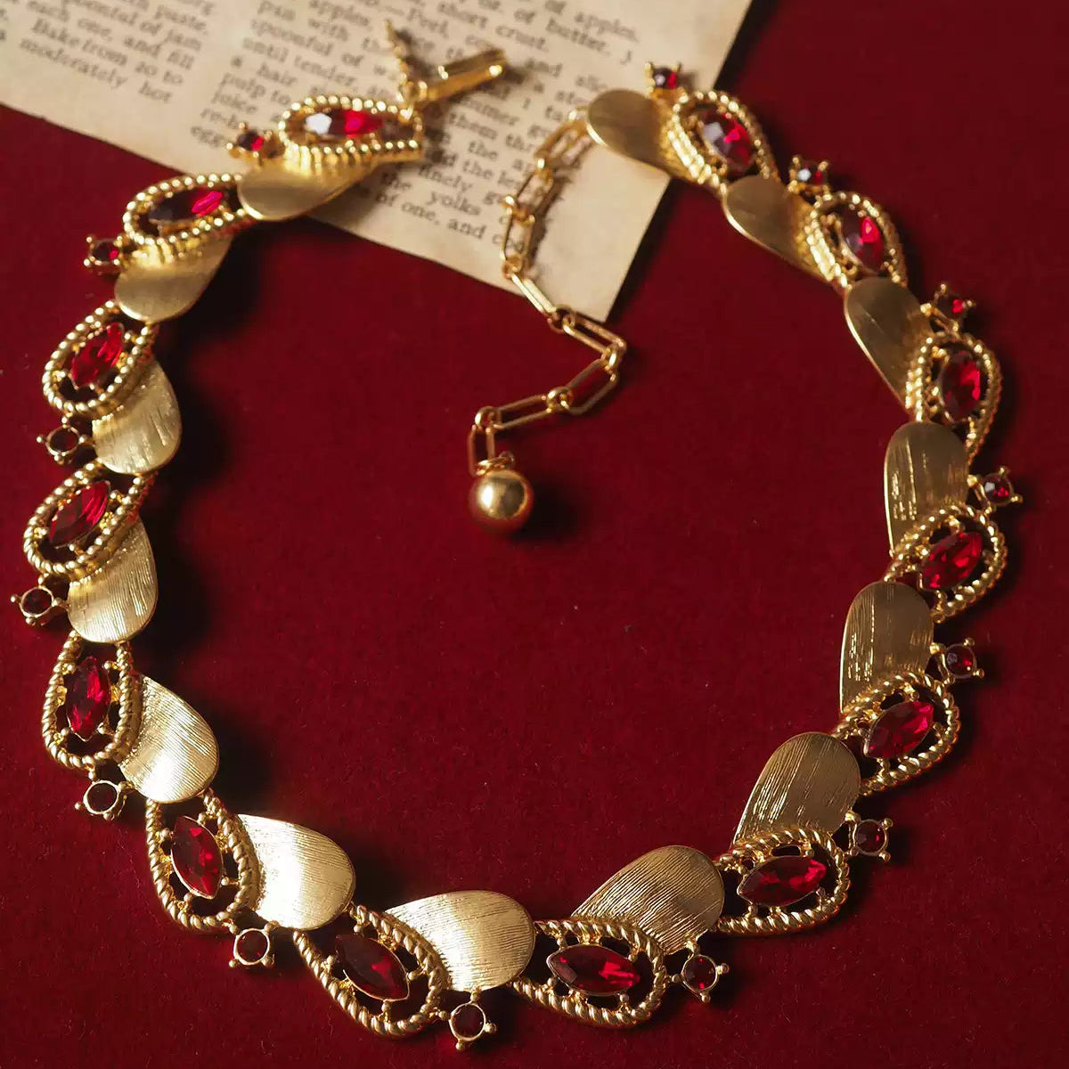 Vintage Ruby Red Sculptural Ribbon Statement Necklace