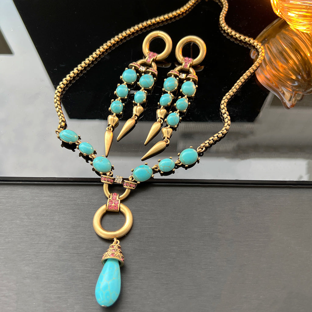 Vintage Bohemian Turquoise-Inspired Jewelry Set