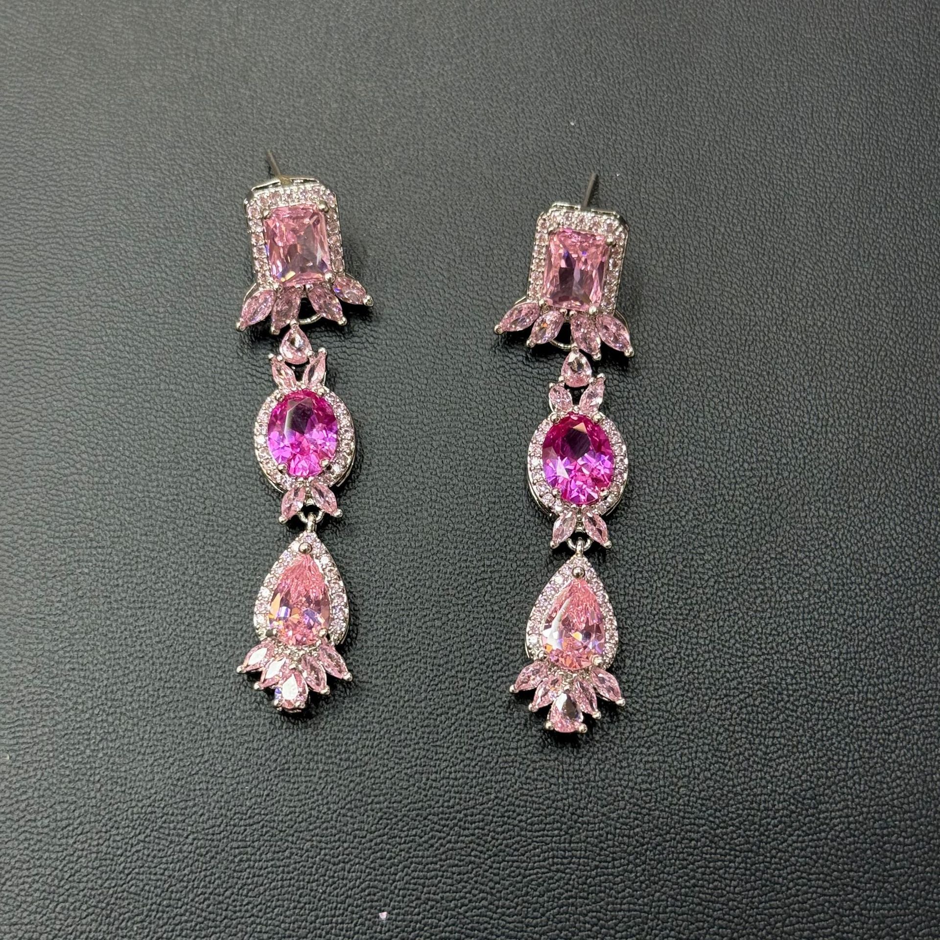 Pastel Gemstone-Tone Teardrop Garland Bridal Jewelry Set