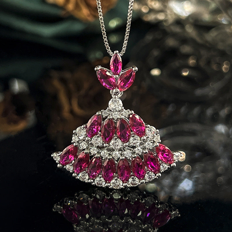 Ruby Red Deco Fan Set | Marquise Skirt 5A CZ Jewelry Set