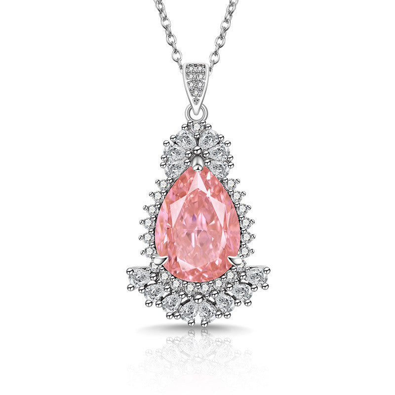 Royal Floral Halo Pendant Pear-Cut Statement Necklace