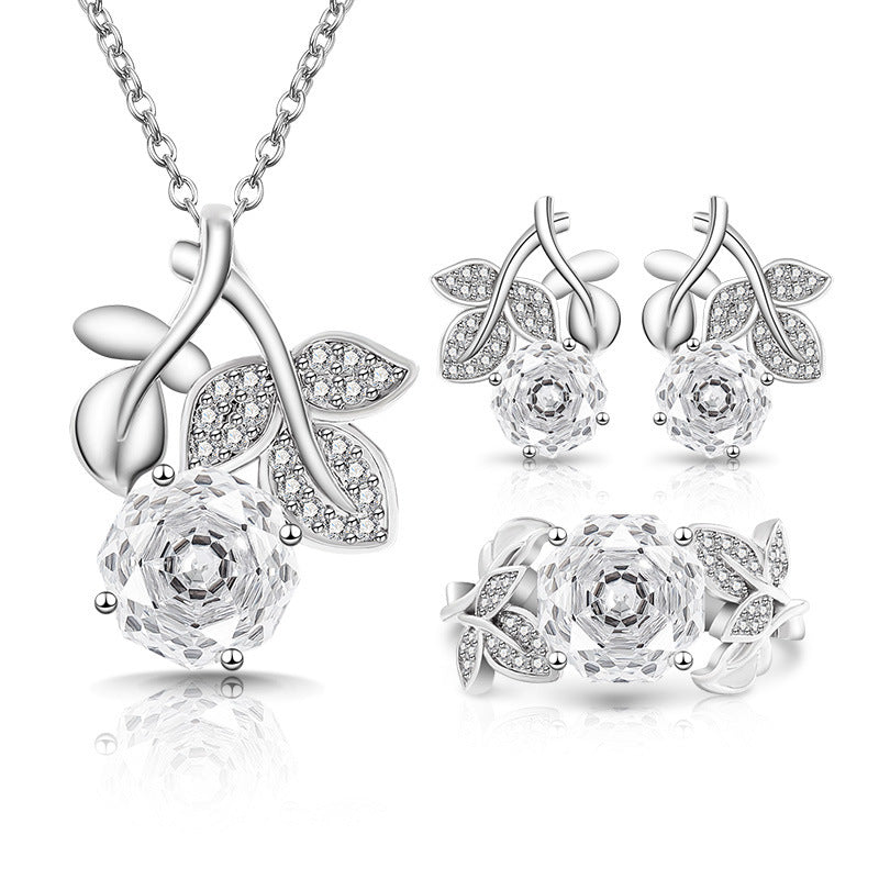 Eternal Blossom Rose 18K Gold Plated Floral Necklace Earrings Ring
