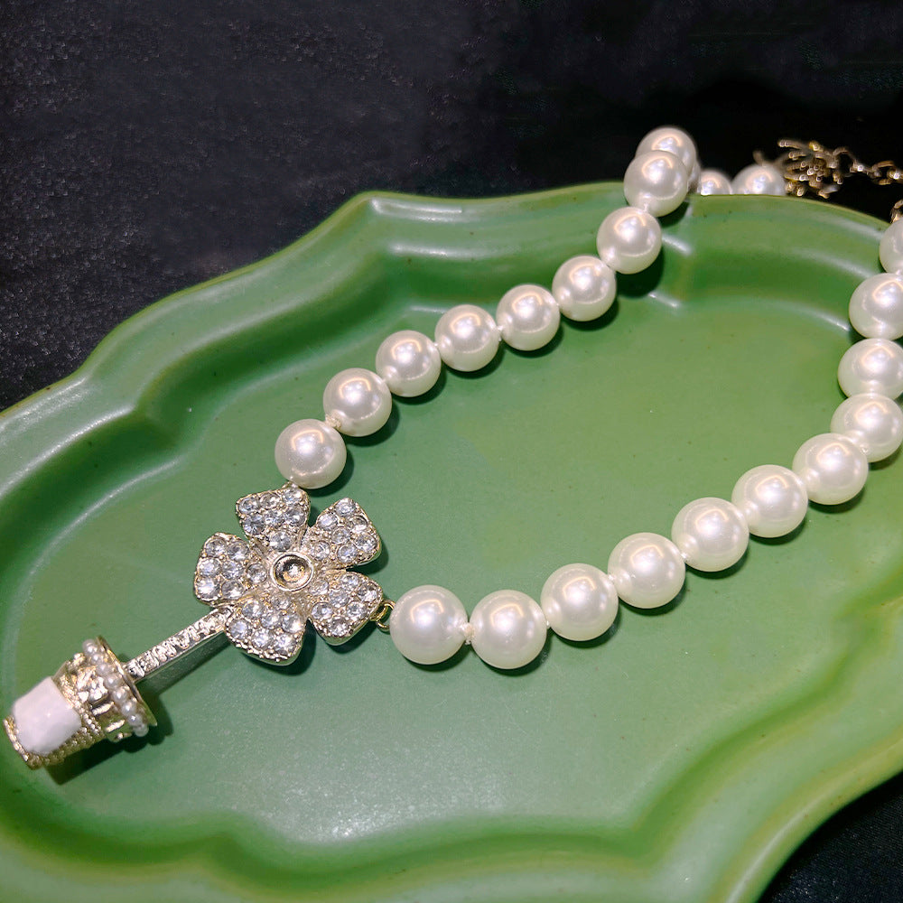 Whimsical Pavé Blossom Pot Pearl Jewelry Set