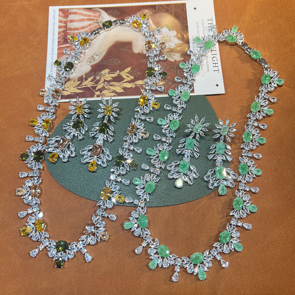 Cushion-Cut Sage Green & Marquise Cluster Wedding Parure