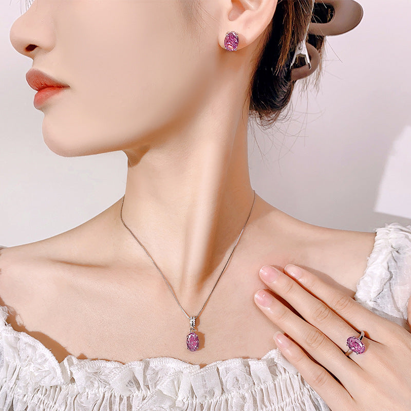 Fuchsia Oval Solitaire Jewelry Set