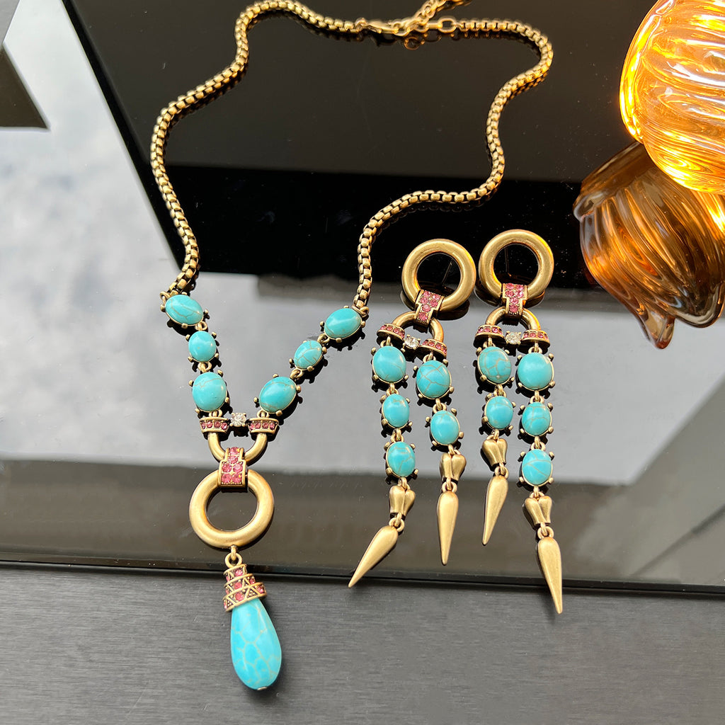 Vintage Bohemian Turquoise-Inspired Jewelry Set
