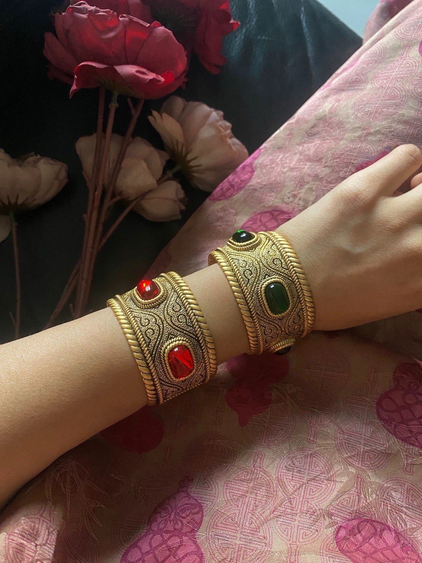 Vintage Engraved Bold Rope Twist Brass Bangle Earrings Ring