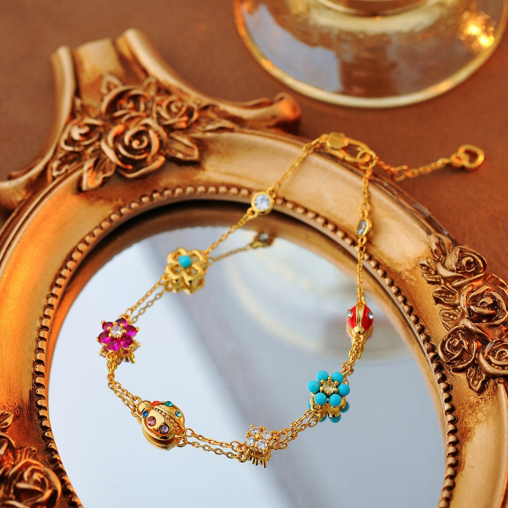 Dainty Ladybug Flower Necklace & Bracelet Set