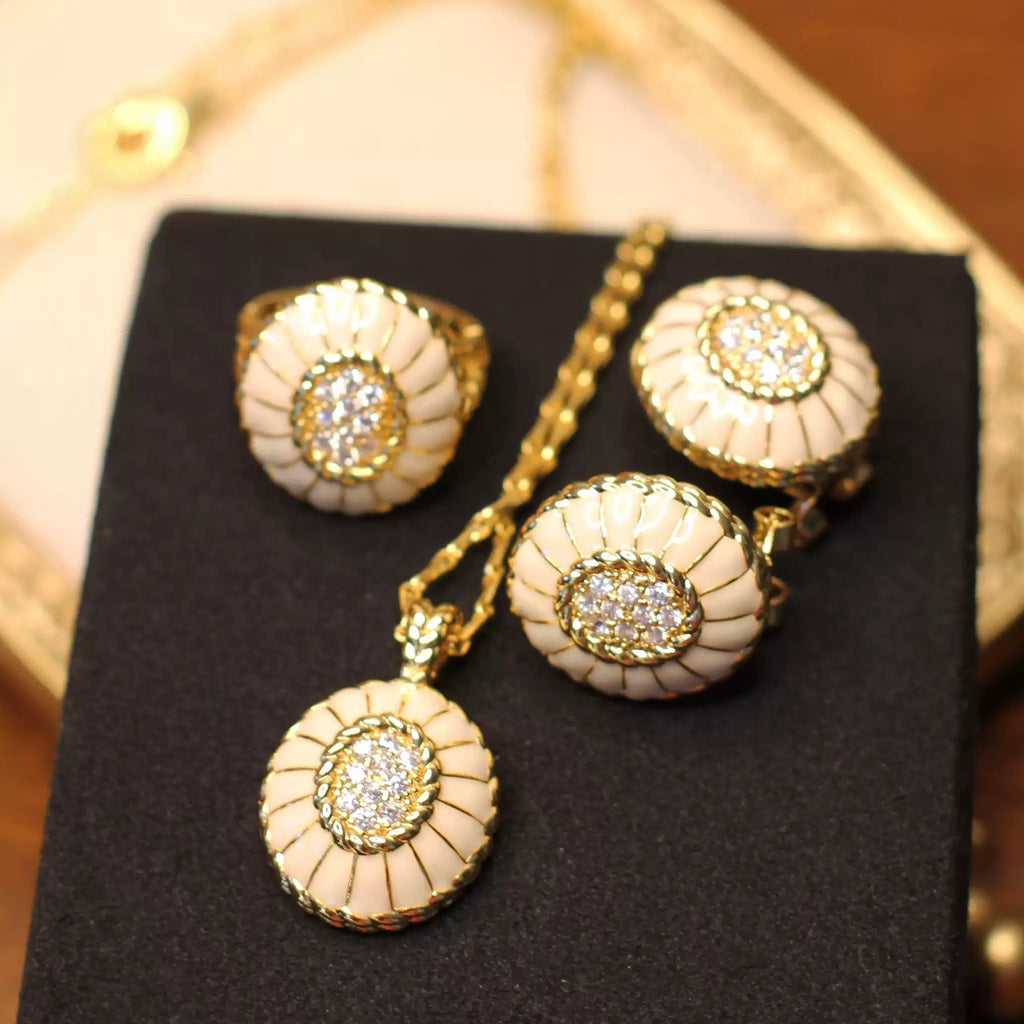 Vintage Cream Enamel Pavé Jewelry Set