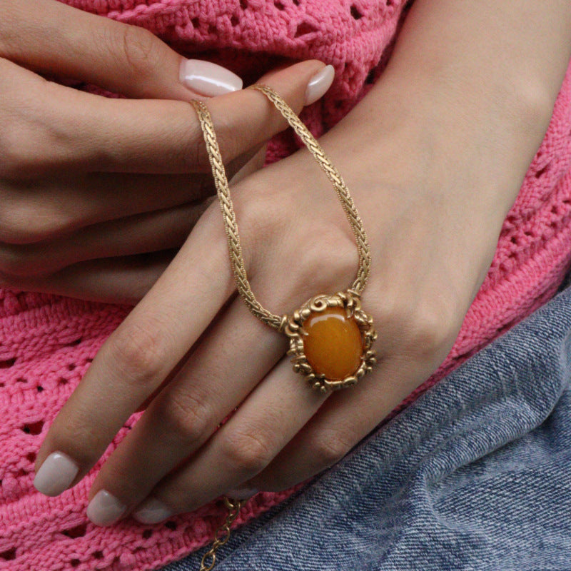 Vintage Natural Yellow Amber Necklace & Earrings Set