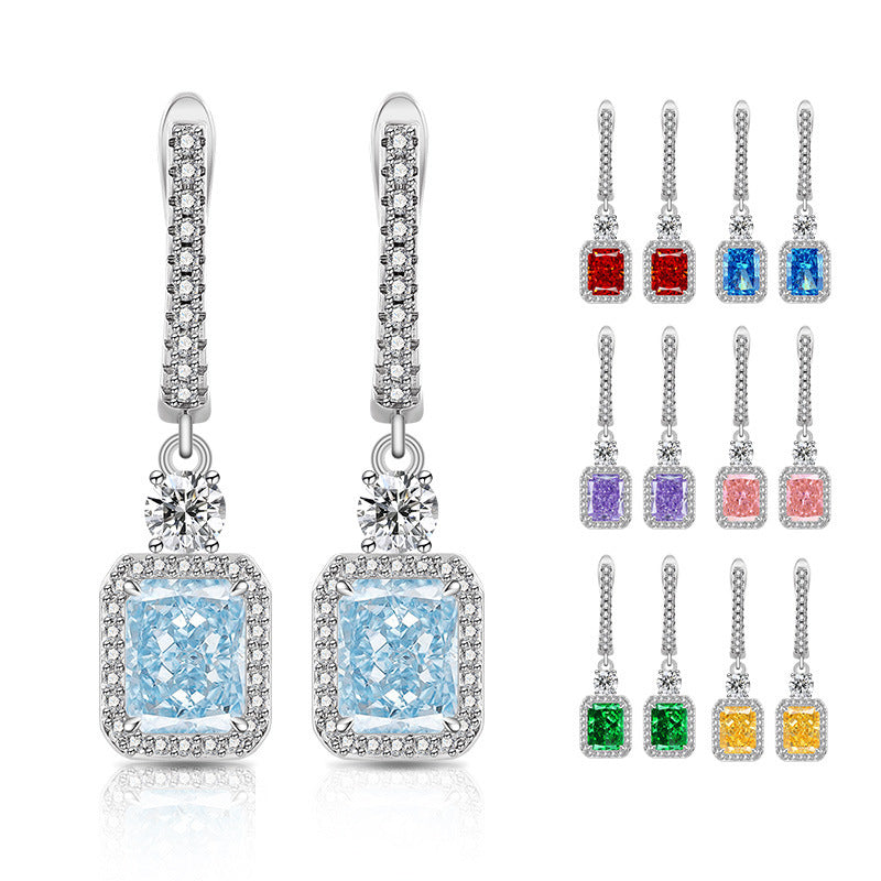 Radiant-Cut Square Halo Drop Earrings